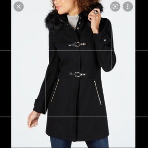 Perfect Condition Faux-Fur-Trim Hooded Toggle Coat